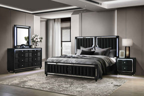 Ravenne Black 4-piece Velvet Upholstered California King LED Bedroom Set by Coaster at Eve Furniture
