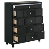 Ravenne Black 5-drawer Velvet Upholstered LED Chest of Drawers by Coaster at Eve Furniture