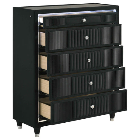 Ravenne Black 5-drawer Velvet Upholstered LED Chest of Drawers by Coaster at Eve Furniture