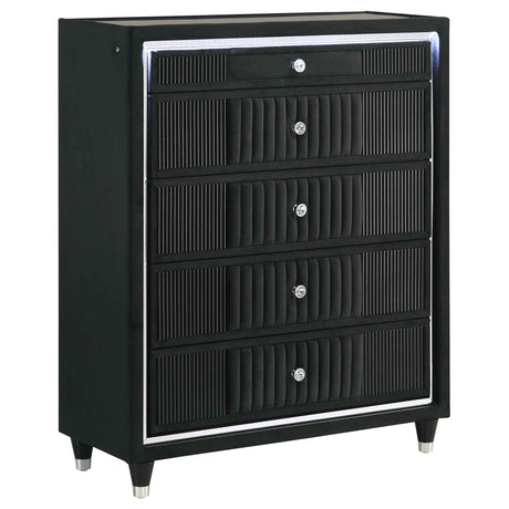 Ravenne Black 5-drawer Velvet Upholstered LED Chest of Drawers by Coaster at Eve Furniture