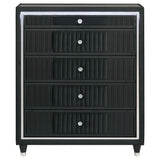 Ravenne Black 5-drawer Velvet Upholstered LED Chest of Drawers by Coaster at Eve Furniture