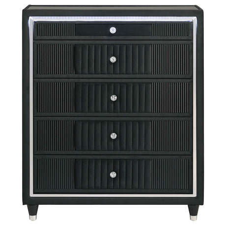 Ravenne Black 5-drawer Velvet Upholstered LED Chest of Drawers by Coaster at Eve Furniture