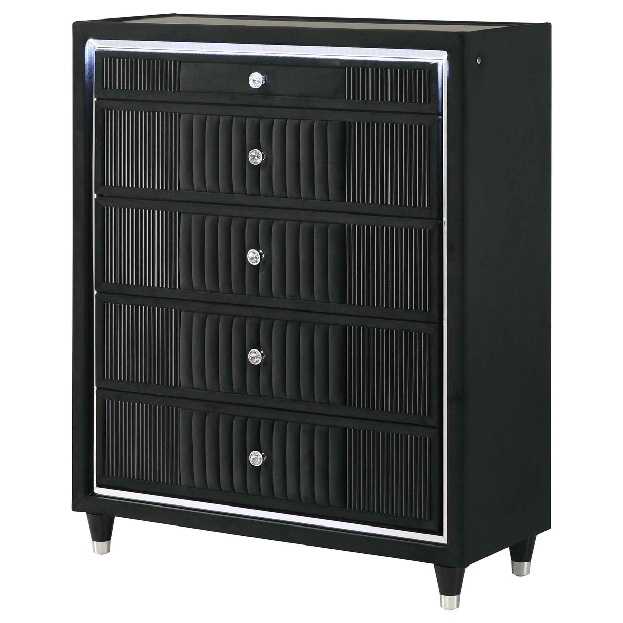 Ravenne Black 5-drawer Velvet Upholstered LED Chest of Drawers by Coaster at Eve Furniture