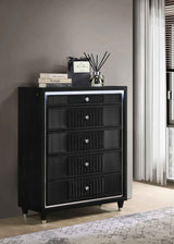 Ravenne Black 5-drawer Velvet Upholstered LED Chest of Drawers by Coaster at Eve Furniture