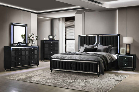 Ravenne Black 8-drawer Velvet Upholstered LED Dresser and Mirror by Coaster at Eve Furniture