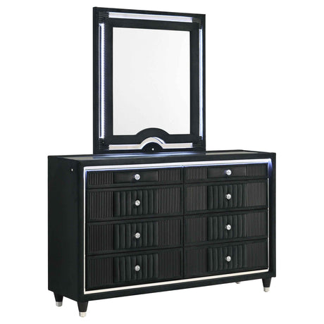 Ravenne Black 8-drawer Velvet Upholstered LED Dresser and Mirror by Coaster at Eve Furniture