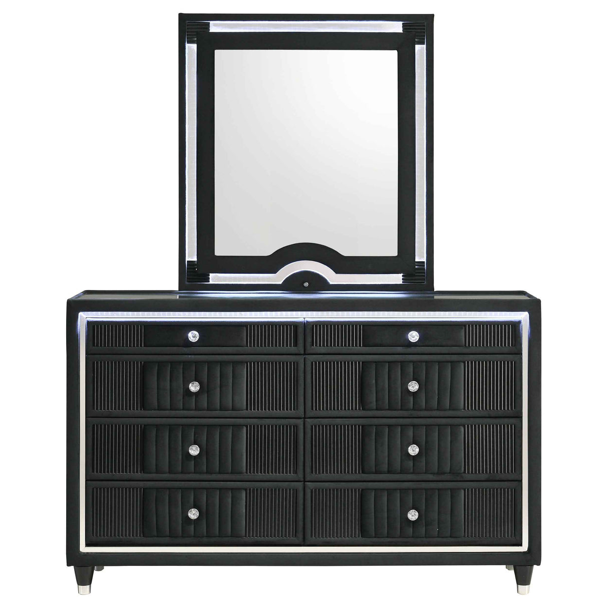 Ravenne Black 8-drawer Velvet Upholstered LED Dresser and Mirror by Coaster at Eve Furniture