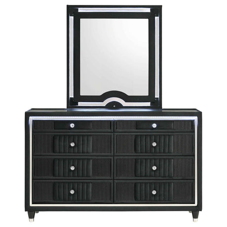 Ravenne Black 8-drawer Velvet Upholstered LED Dresser and Mirror by Coaster at Eve Furniture