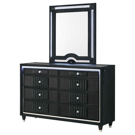 Ravenne Black 8-drawer Velvet Upholstered LED Dresser and Mirror by Coaster at Eve Furniture