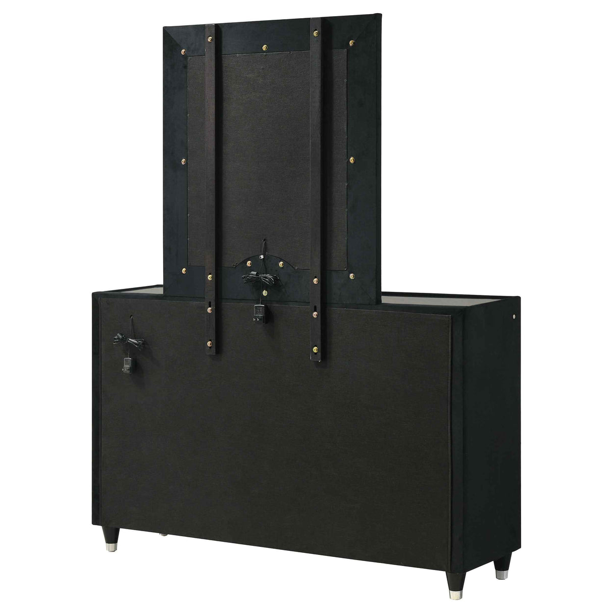 Ravenne Black 8-drawer Velvet Upholstered LED Dresser and Mirror by Coaster at Eve Furniture