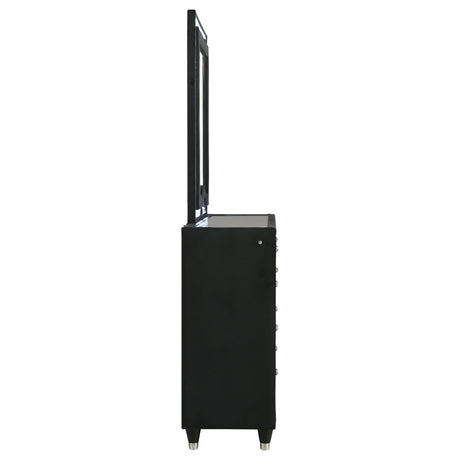 Ravenne Black 8-drawer Velvet Upholstered LED Dresser and Mirror by Coaster at Eve Furniture