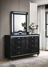 Ravenne Black 8-drawer Velvet Upholstered LED Dresser and Mirror by Coaster at Eve Furniture
