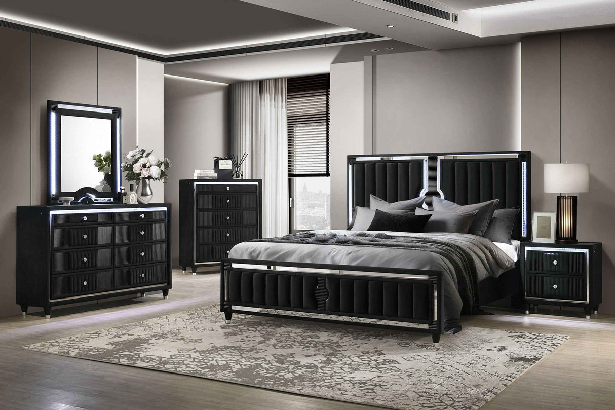 Ravenne Black 8-drawer Velvet Upholstered LED Dresser Cabinet by Coaster at Eve Furniture