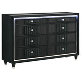 Ravenne Black 8-drawer Velvet Upholstered LED Dresser Cabinet by Coaster at Eve Furniture
