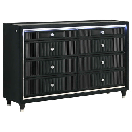 Ravenne Black 8-drawer Velvet Upholstered LED Dresser Cabinet by Coaster at Eve Furniture