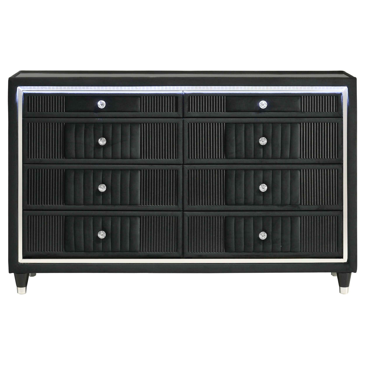 Ravenne Black 8-drawer Velvet Upholstered LED Dresser Cabinet by Coaster at Eve Furniture