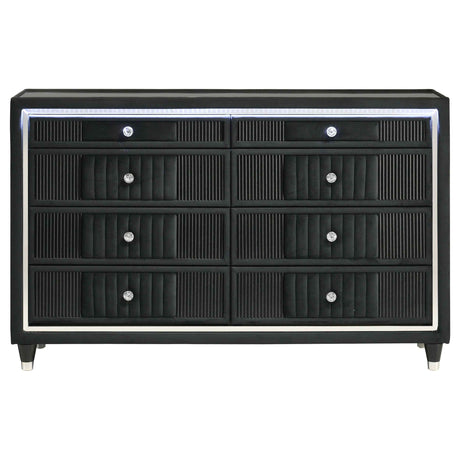 Ravenne Black 8-drawer Velvet Upholstered LED Dresser Cabinet by Coaster at Eve Furniture