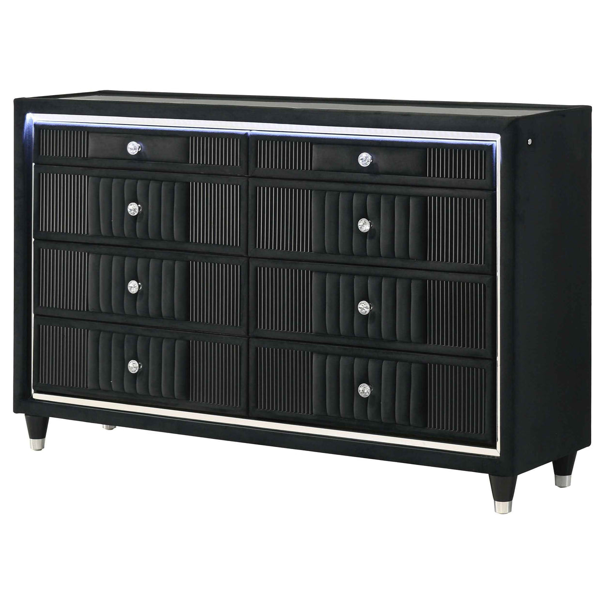 Ravenne Black 8-drawer Velvet Upholstered LED Dresser Cabinet by Coaster at Eve Furniture