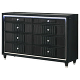 Ravenne Black 8-drawer Velvet Upholstered LED Dresser Cabinet by Coaster at Eve Furniture