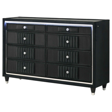 Ravenne Black 8-drawer Velvet Upholstered LED Dresser Cabinet by Coaster at Eve Furniture