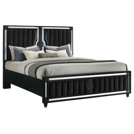 Ravenne Black Velvet Upholstered California King LED Panel Bed by Coaster at Eve Furniture