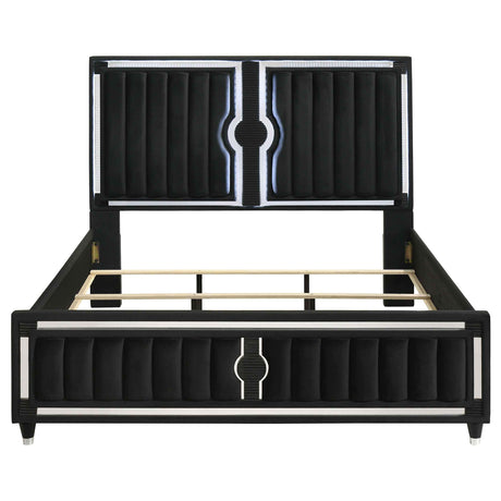 Ravenne Black Velvet Upholstered California King LED Panel Bed by Coaster at Eve Furniture