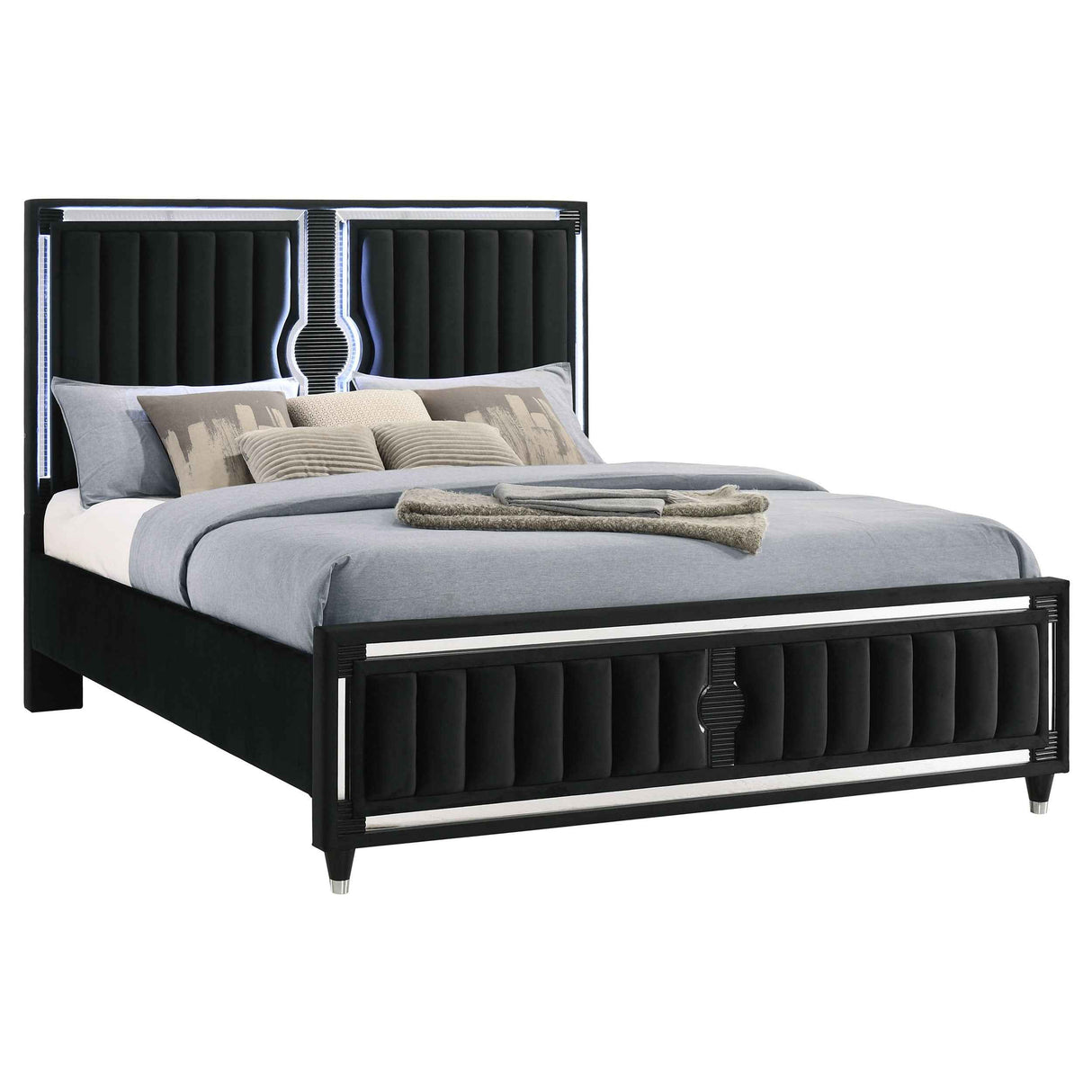 Ravenne Black Velvet Upholstered Eastern King LED Panel Bed by Coaster at Eve Furniture