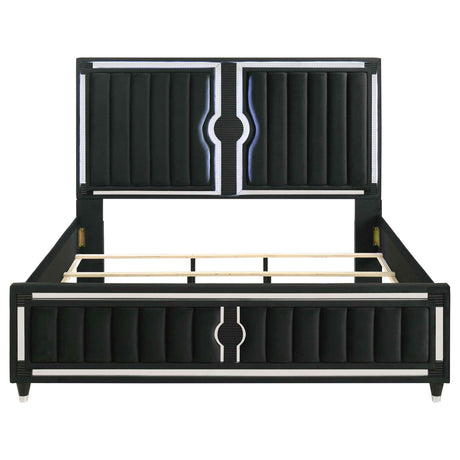 Ravenne Black Velvet Upholstered Eastern King LED Panel Bed by Coaster at Eve Furniture