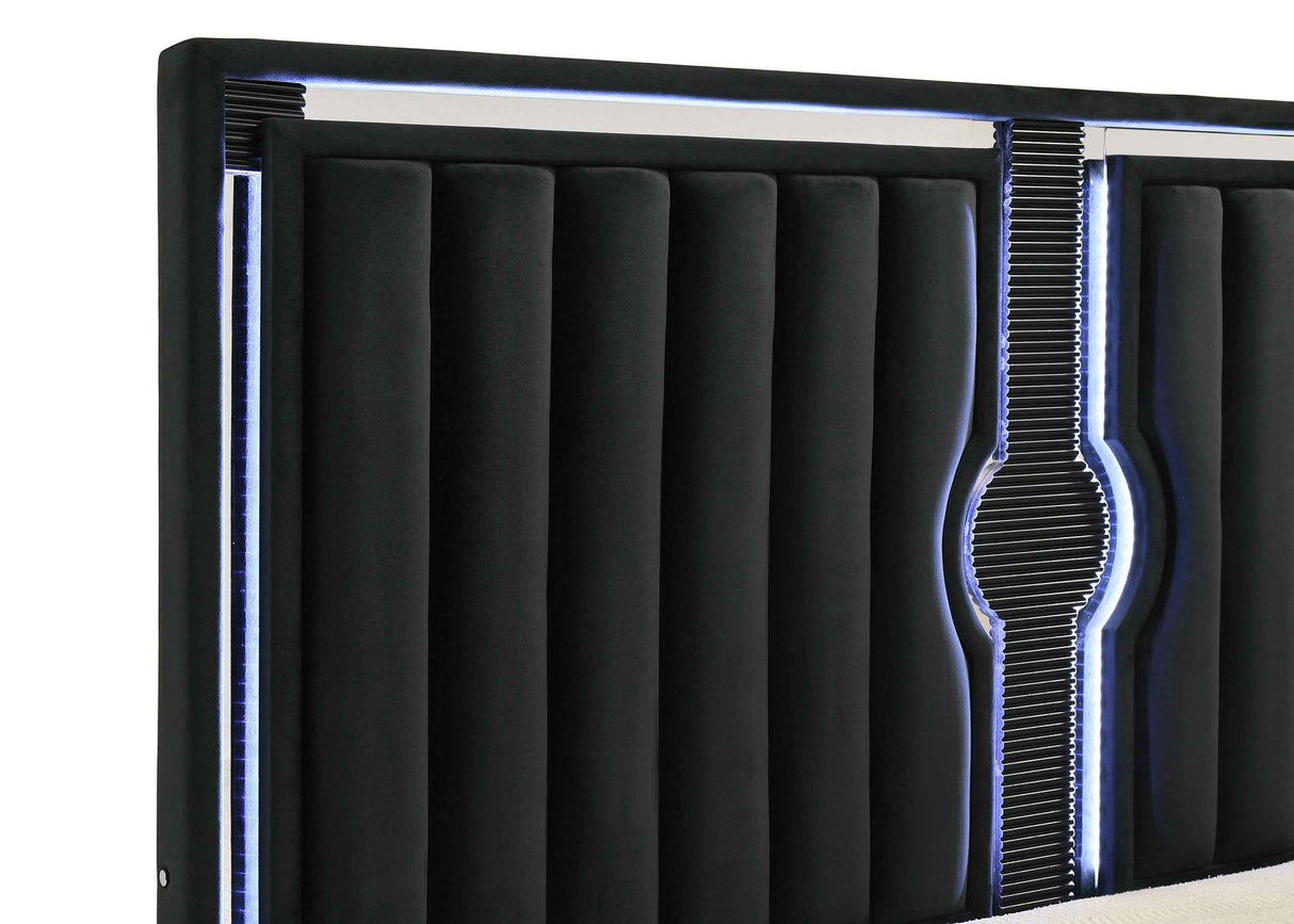 Ravenne Black Velvet Upholstered Eastern King LED Panel Bed by Coaster at Eve Furniture