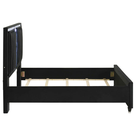 Ravenne Black Velvet Upholstered Queen LED Panel Bed by Coaster at Eve Furniture