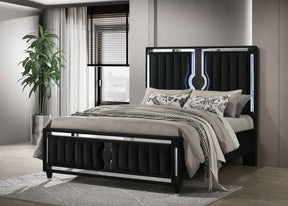 Ravenne Black Velvet Upholstered Queen LED Panel Bed by Coaster at Eve Furniture