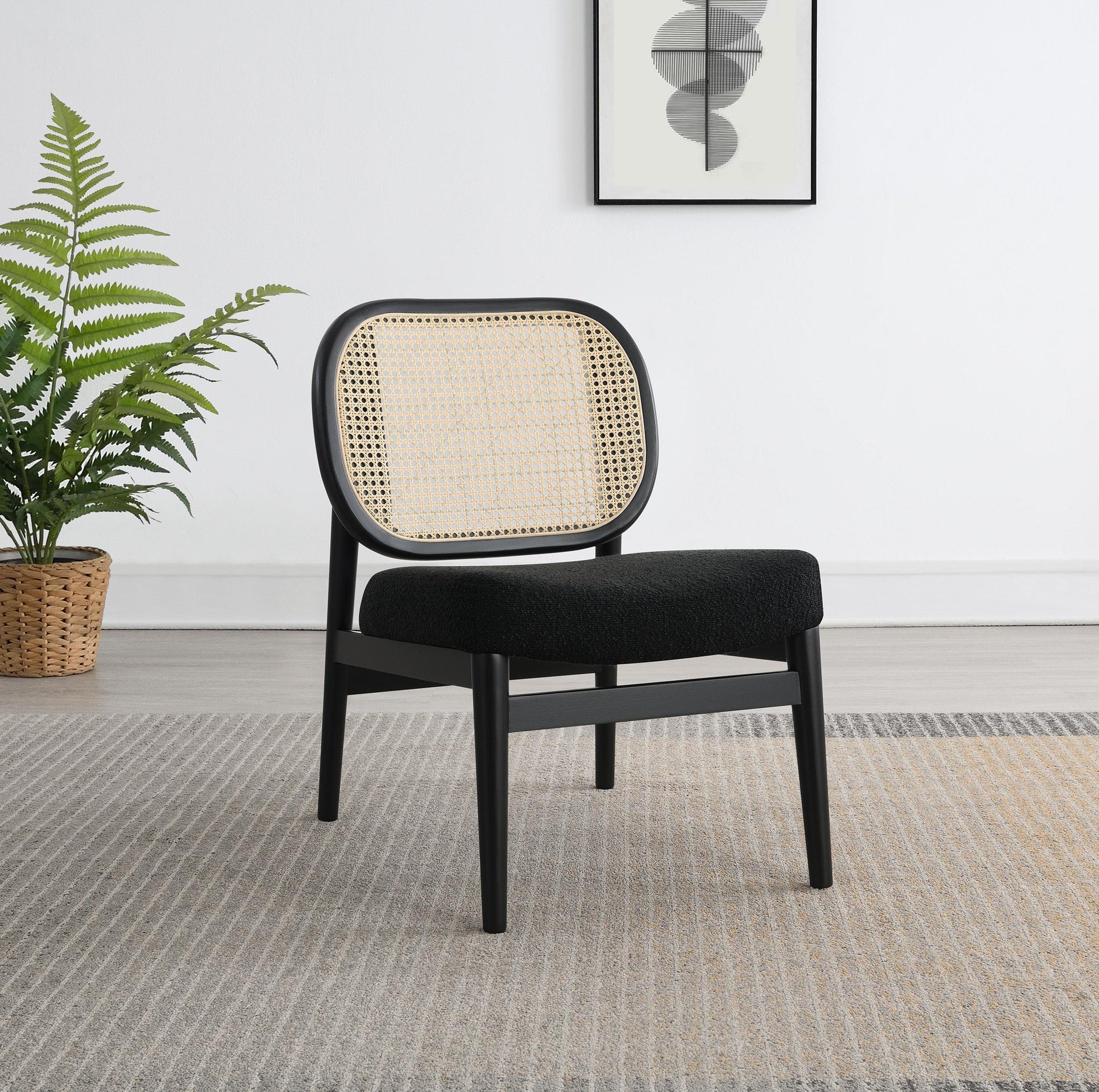 Rayo Rattan Cane Back Accent Chair with Padded Seat Black Eve