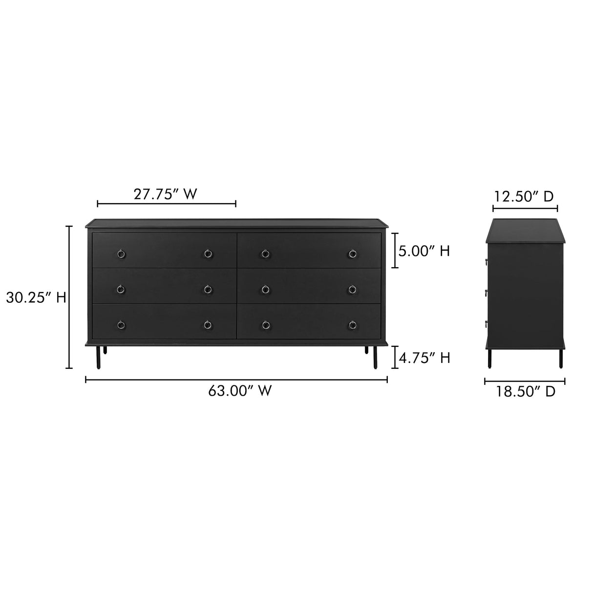 Reagan Black 6 Drawer Dresser by MOES at Eve Furniture