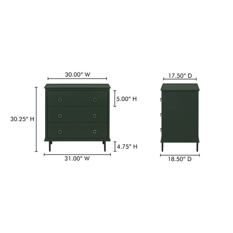 Reagan Deep Green 3 Drawer Nightstand by MOES at Eve Furniture