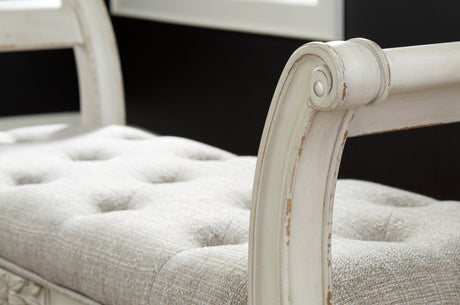 Realyn Antique White Accent Bench by Ashley at Eve Furniture