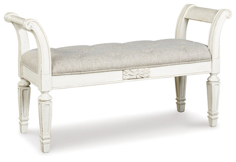 Realyn Antique White Accent Bench by Ashley at Eve Furniture