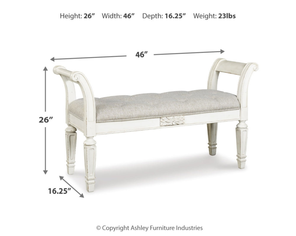 Realyn Antique White Accent Bench by Ashley at Eve Furniture