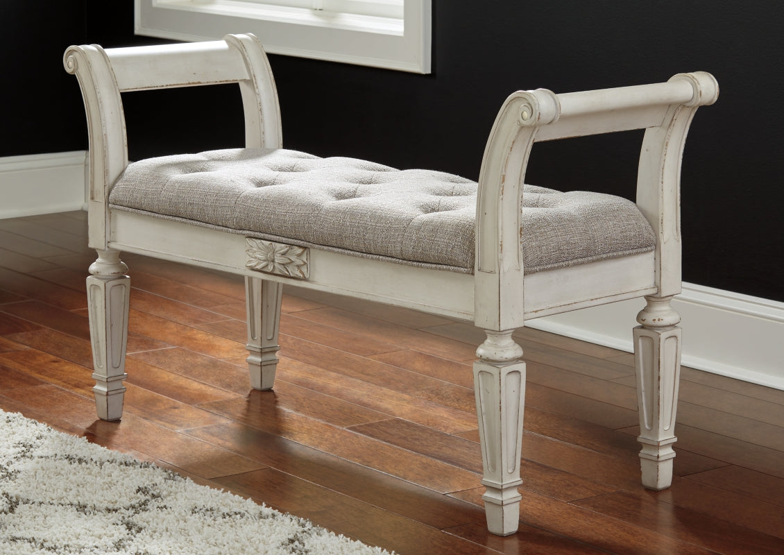 Realyn Antique White Accent Bench by Ashley at Eve Furniture