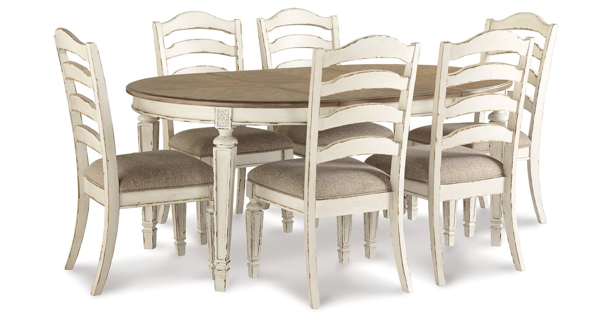 Realyn Chipped White 7-piece Oval/Round Dining Table Set by Ashley at Eve Furniture