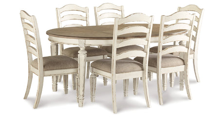 Realyn Chipped White 7-piece Oval/Round Dining Table Set by Ashley at Eve Furniture