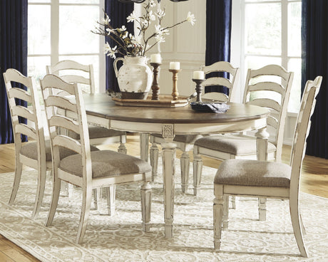 Realyn Chipped White 7-piece Oval/Round Dining Table Set by Ashley at Eve Furniture