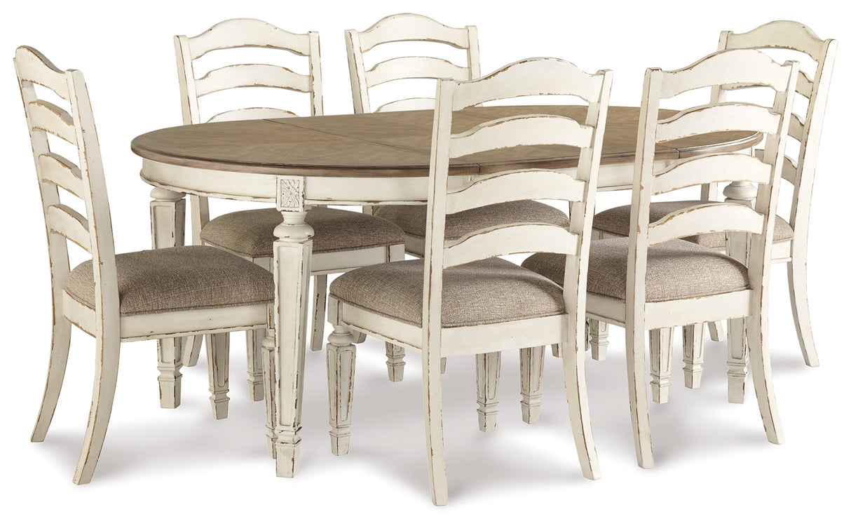 Realyn Chipped White 7-piece Oval/Round Dining Table Set by Ashley at Eve Furniture