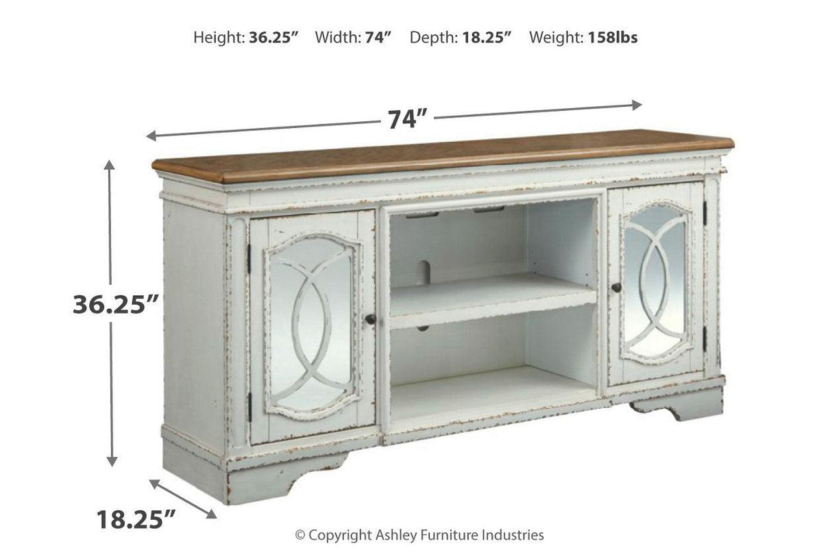 Realyn Chipped White 74" TV Stand by Ashley at Eve Furniture