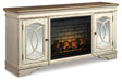 Realyn Chipped White 74" TV Stand with Electric Fireplace by Ashley at Eve Furniture