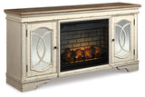 Realyn Chipped White 74" TV Stand with Electric Fireplace by Ashley at Eve Furniture
