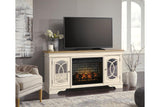 Realyn Chipped White 74" TV Stand with Electric Fireplace by Ashley at Eve Furniture