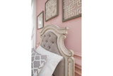 Realyn Chipped White California King Upholstered Panel Bed by Ashley at Eve Furniture