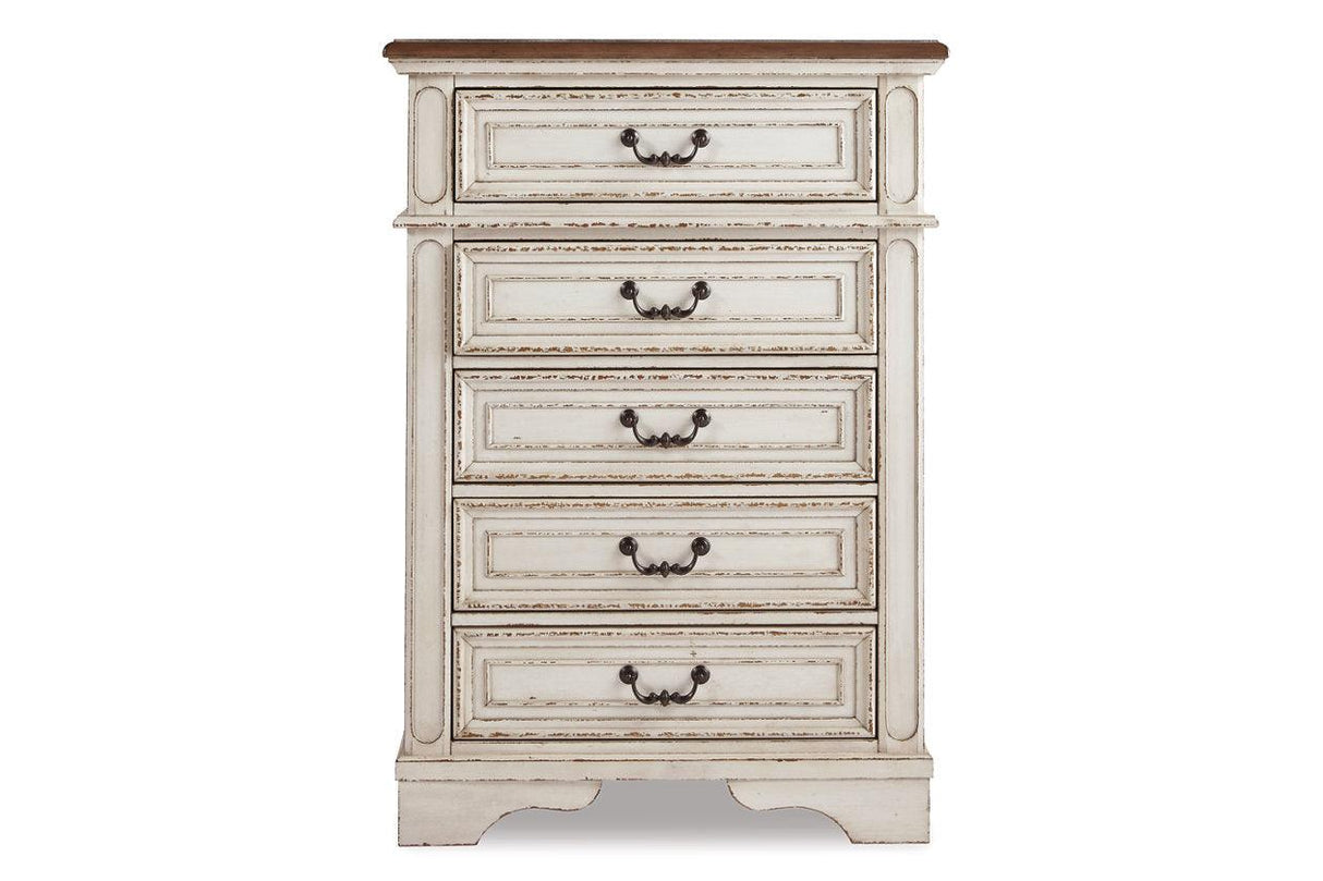 Realyn Chipped White Chest of Drawers by Ashley at Eve Furniture