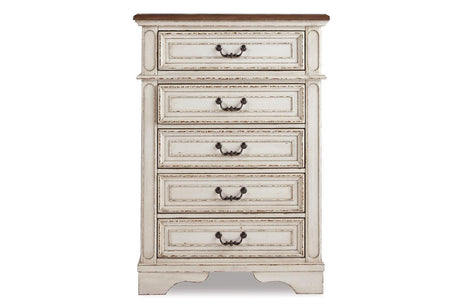 Realyn Chipped White Chest of Drawers by Ashley at Eve Furniture