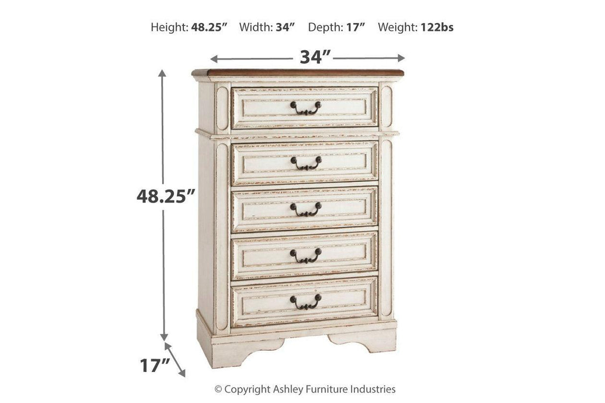 Realyn Chipped White Chest of Drawers by Ashley at Eve Furniture